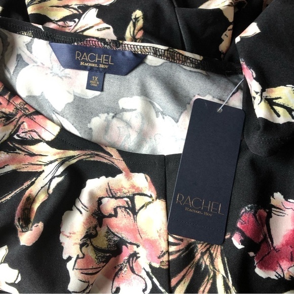 Rachel Rachel Roy Black Floral Faux Wrap Midi Dress Size 1X - Picture 8 of 12